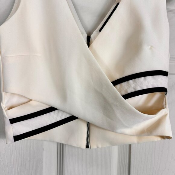 Zara Women's Midriff Beige Black Crop Top Cross Cut Off  Classic XSmall - Picture 4 of 10